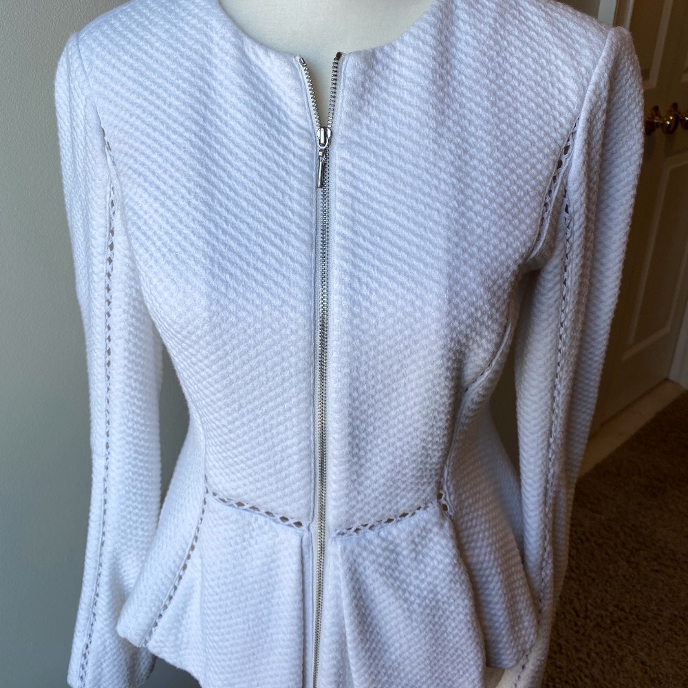 REBECCA TAYLOR Sz 4 White Peplum Top/Jacket - Picture 1 of 7